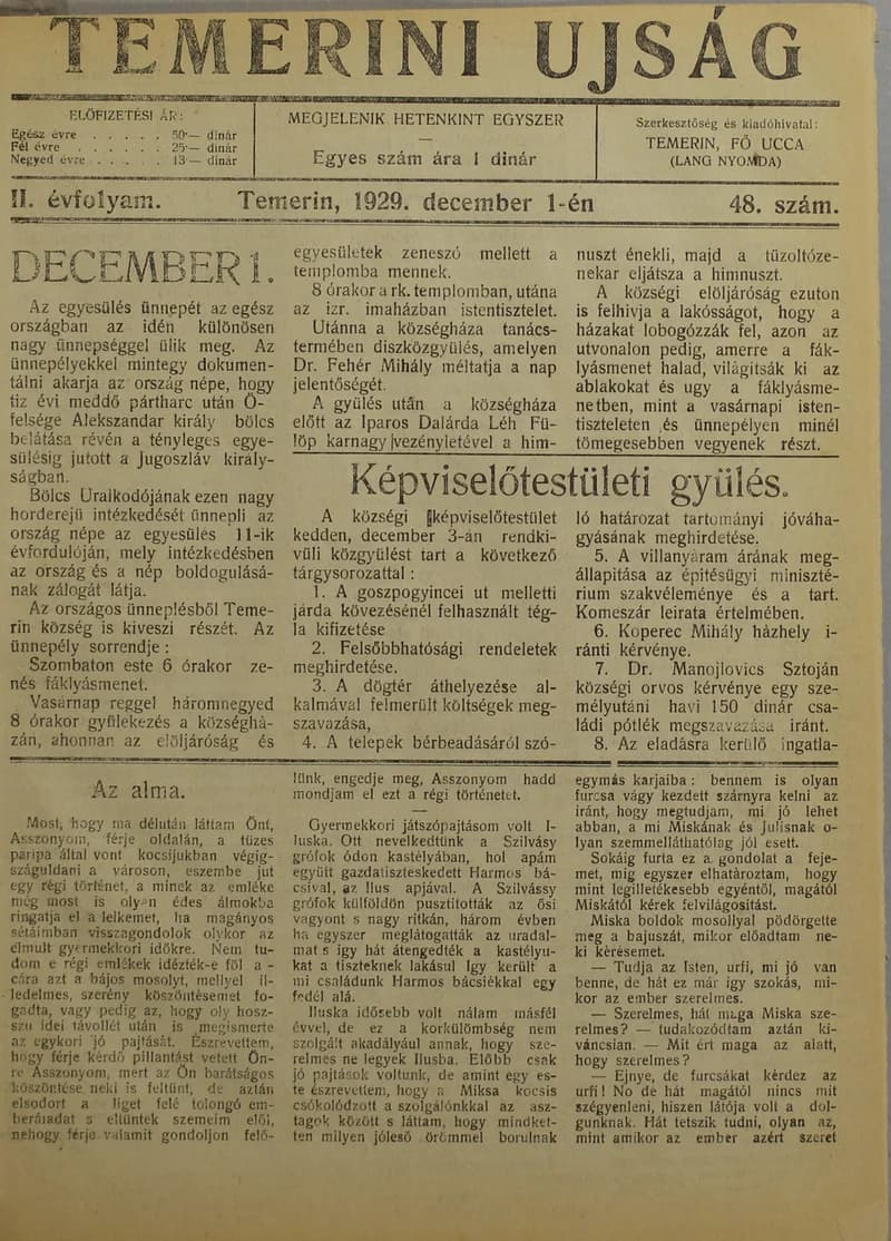 Temerini Újság 1928-1944, 2. évf. 1929. december 1. 48. sz.