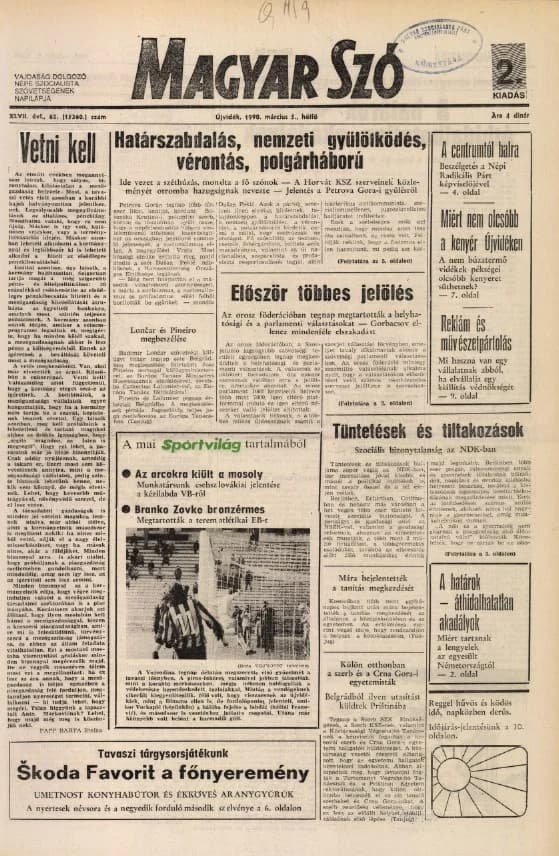 Magyar Szó, 47. évf. 1990. március 5. 61. sz. 1–20. oldal