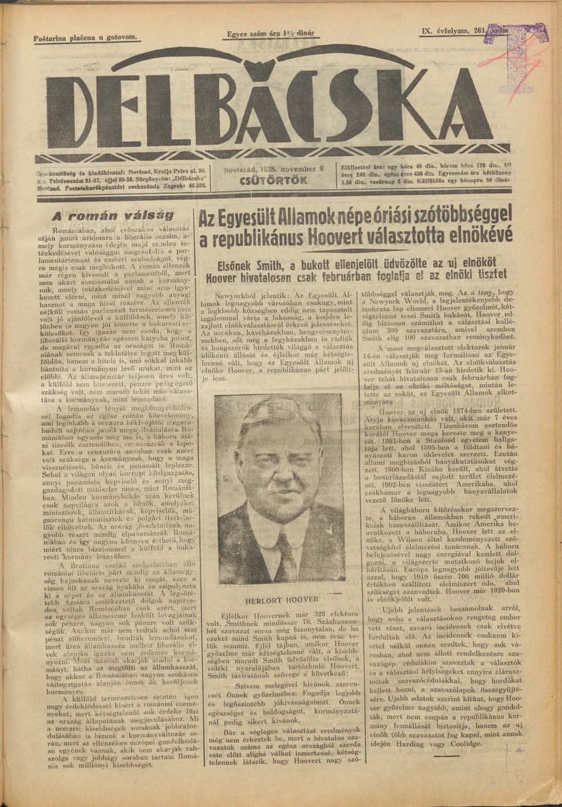 Délbácska, 9. évf. 1928. november 8. 261. sz.