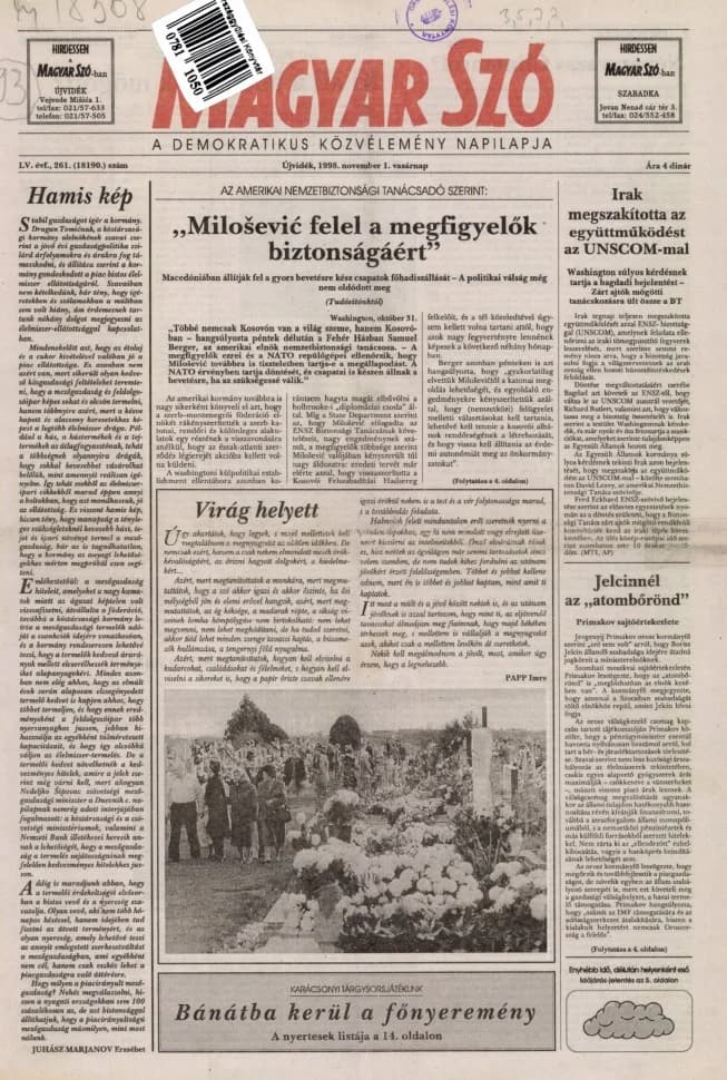 Magyar Szó, 55. évf. 1998. november 1. 261. sz. 1–24. oldal