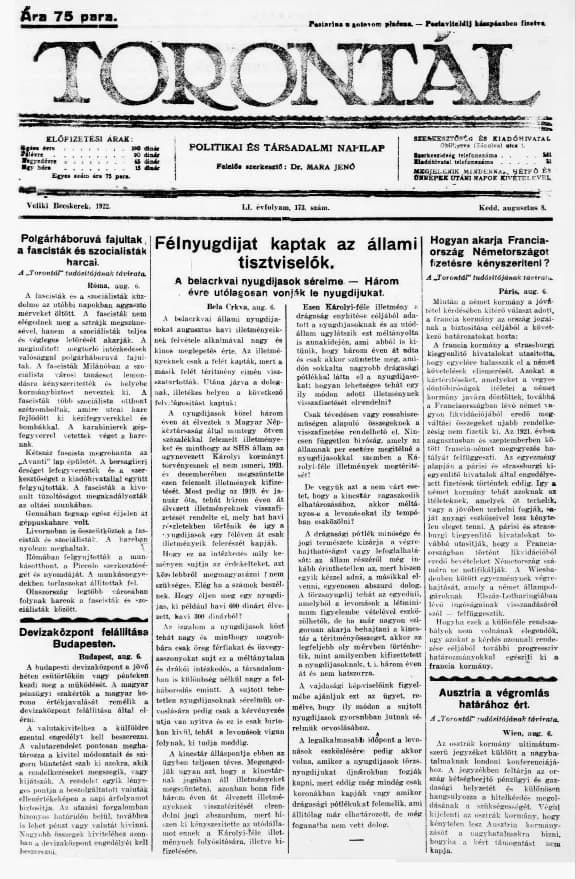 Torontál, 51. évf. 1922. augusztus 8. 173. sz.