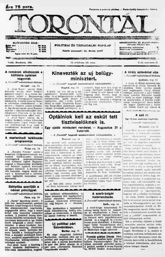 Torontál, 51. évf. 1922. augusztus 15. 179. sz.
