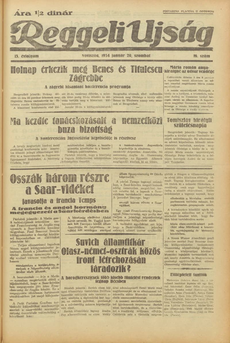 Reggeli Újság, 15. évf. 1934. január 20. 16. sz.