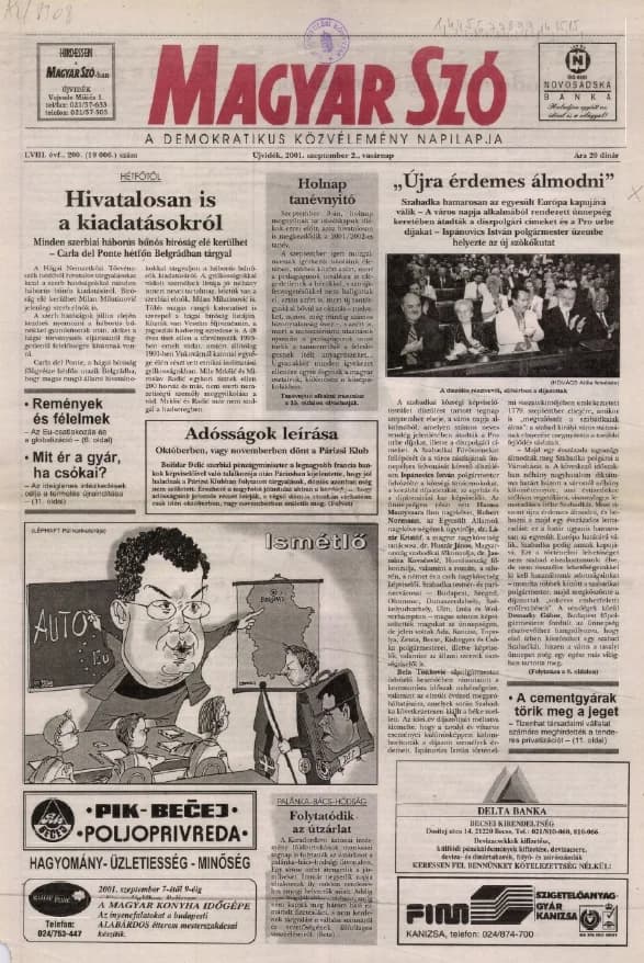 Magyar Szó, 58. évf. 2001. szeptember 2. 200. sz. 1–28. oldal
