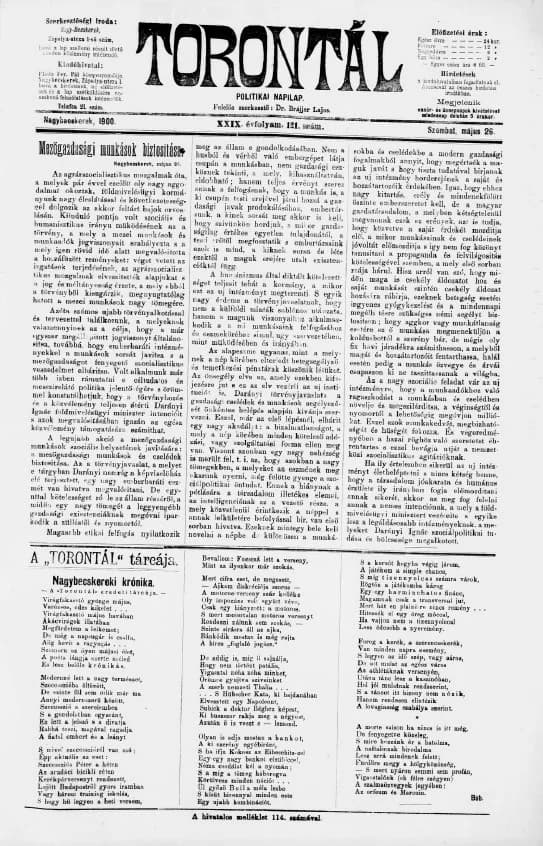 Torontál, 29. évf. 1900. május 26. 121. sz.