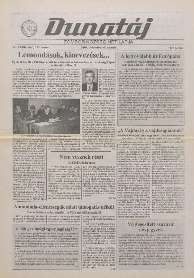 Dunatáj, 4. évf. 2002. december 4. 191. sz.