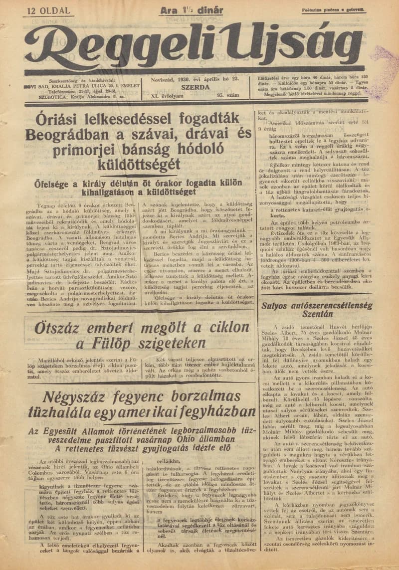Reggeli Újság, 11. évf. 1930. április 23. 95. sz.