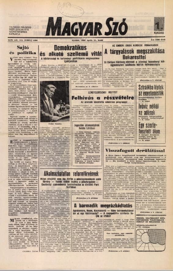 Magyar Szó, 46. évf. 1989. április 25. 112. sz. 1–20. oldal