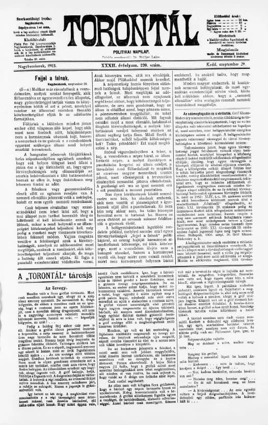 Torontál, 32. évf. 1903. szeptember 29. 220. sz.