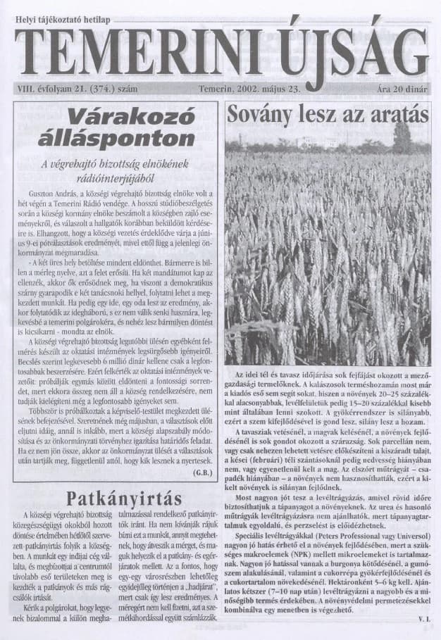 Temerini Újság, 8. évf. 2002. május 23. 21. sz.