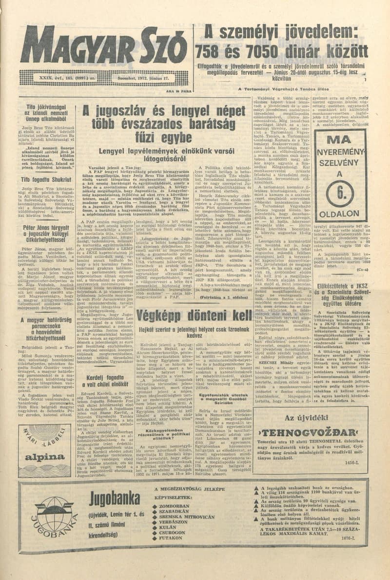 Magyar Szó, 29. évf. 1972. június 17. 165. sz. 1–20. oldal