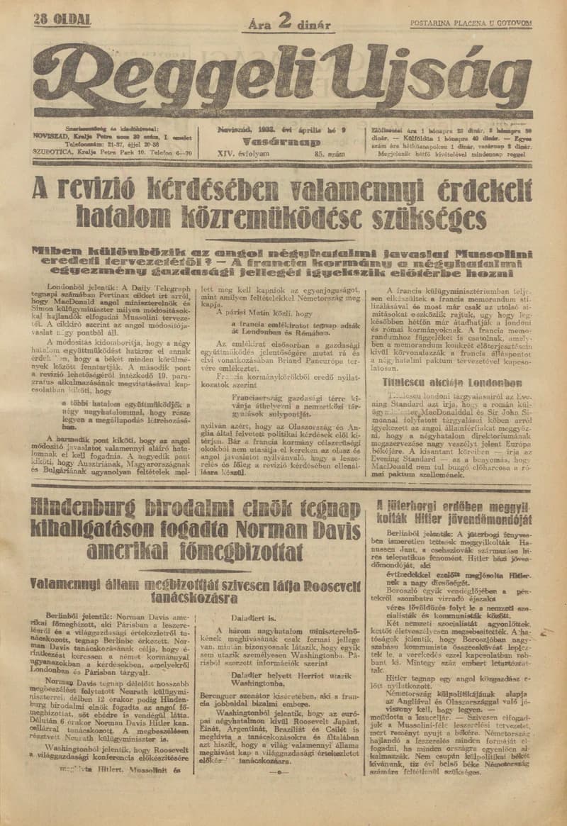 Reggeli Újság, 14. évf. 1933. április 13. 88. sz.