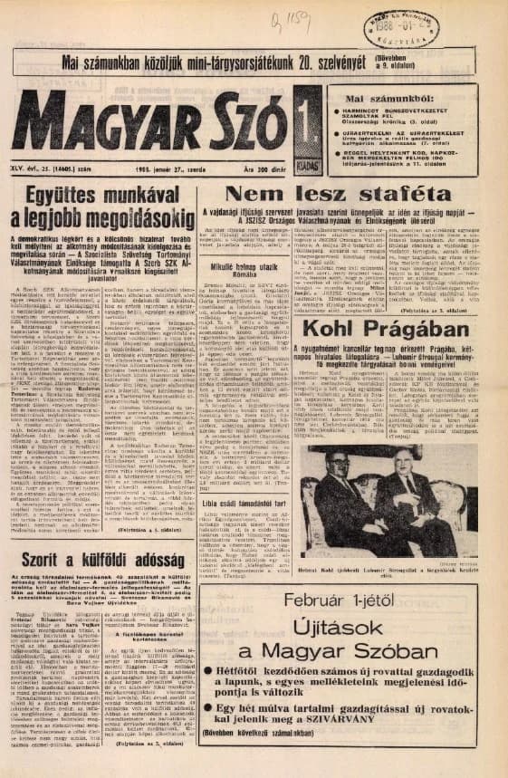 Magyar Szó, 45. évf. 1988. január 27. 25. sz. 1–16. oldal
