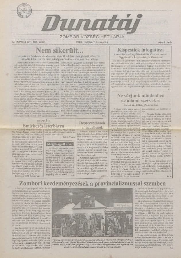 Dunatáj, 4. évf. 2002. október 16. 184. sz.