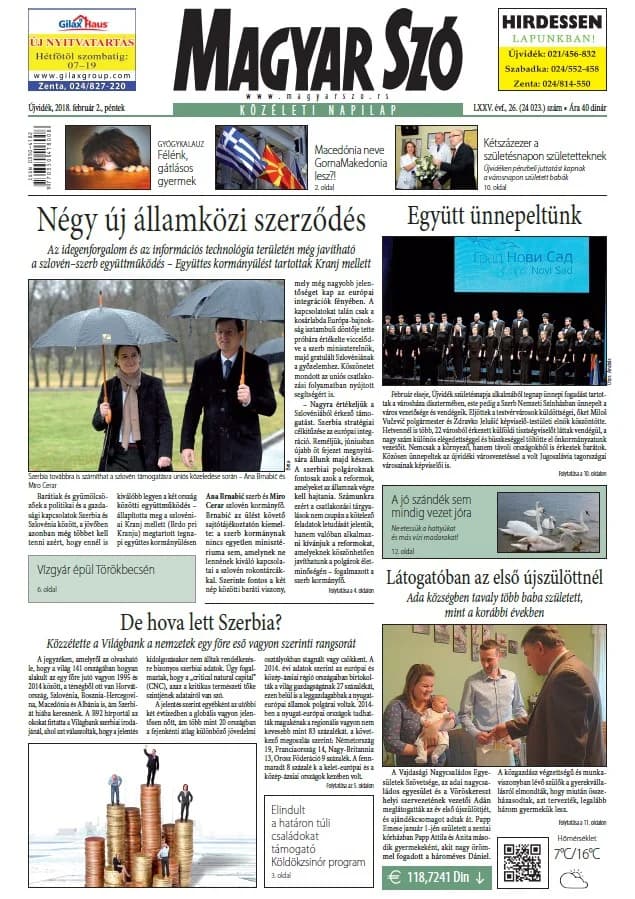Magyar Szó, 75. évf. 2018. február 2. 26. sz. 1–16. oldal