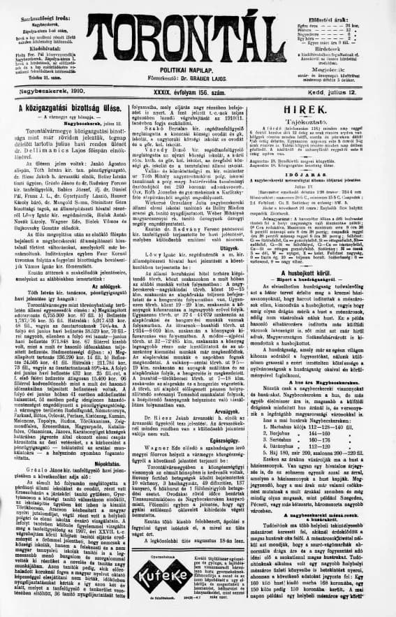 Torontál, 39. évf. 1910. július 12. 156. sz.