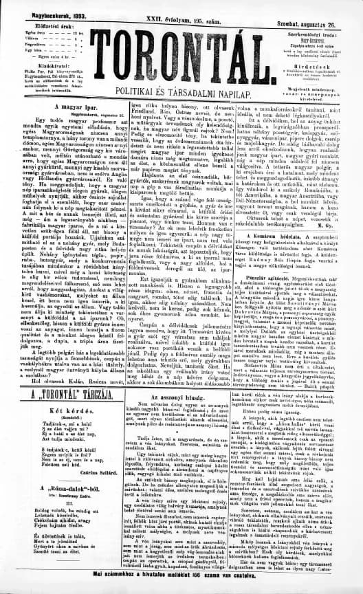 Torontál, 22. évf. 1893. augusztus 26. 195. sz.