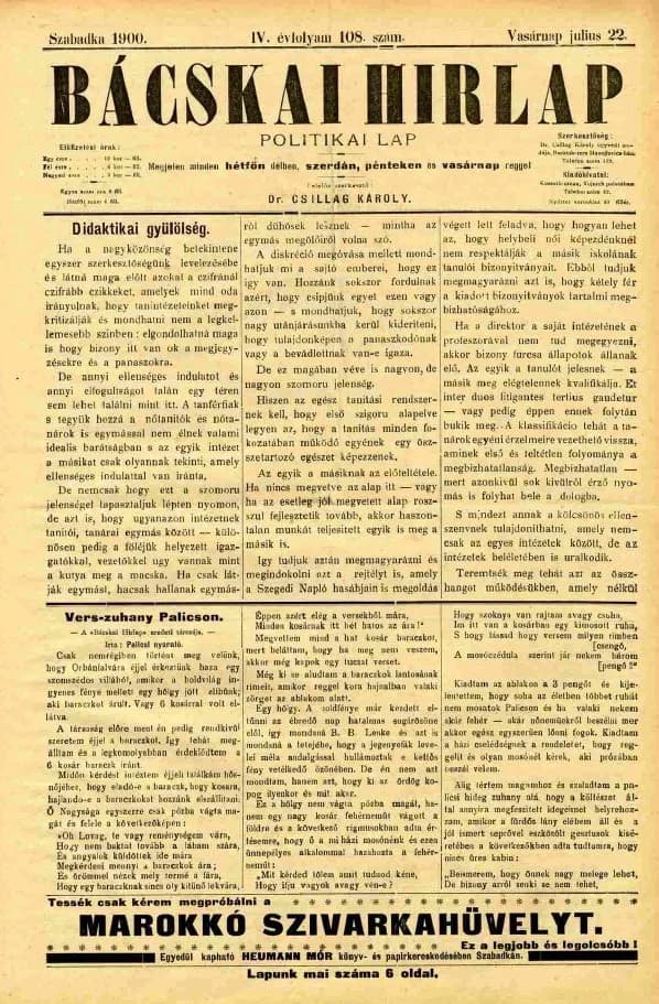 Bácskai Hirlap, 4. évf. 1900. július 22. 108. sz.