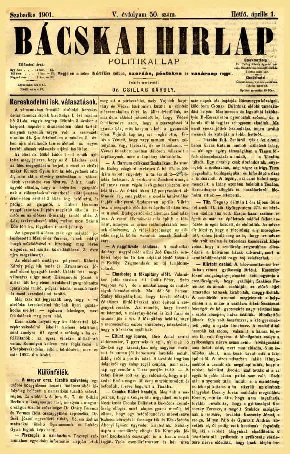 Bácskai Hirlap, 5. évf. 1901. április 1. 50. sz.