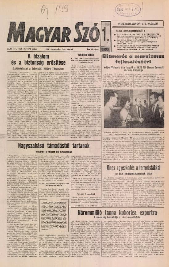 Magyar Szó, 43. évf. 1986. szeptember 26. 265. sz. 1–24. oldal