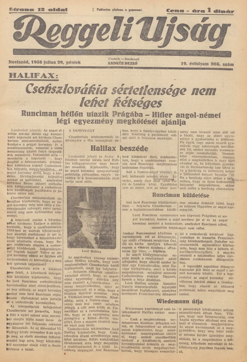 Reggeli Újság, 19. évf. 1938. július 29. 205. sz.