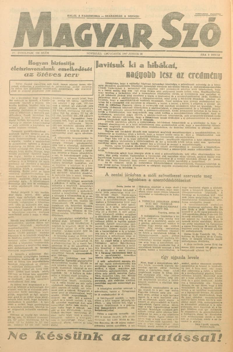 Magyar Szó, 4. évf. 1947. június 26. 158. sz. 1–6. oldal