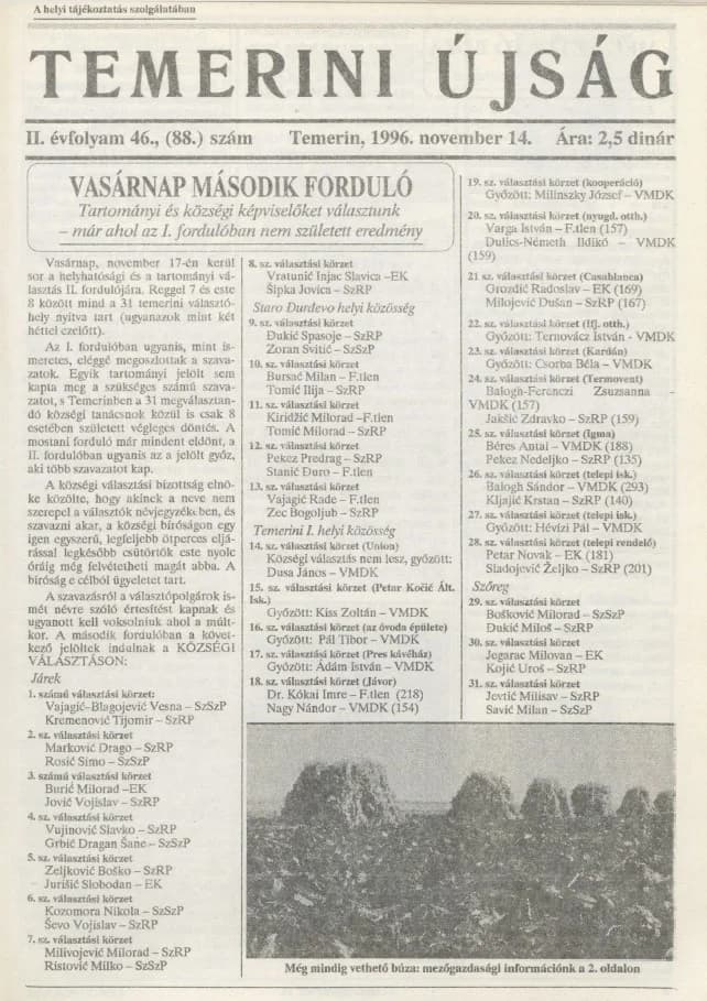 Temerini Újság, 2. évf. 1996. november 14. 46. sz.
