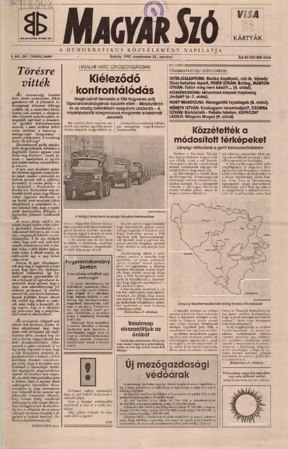 Magyar Szó, 50. évf. 1993. szeptember 25. 261. sz. 1–16. oldal