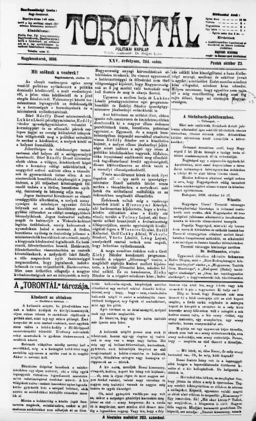 Torontál, 25. évf. 1896. október 23. 244. sz.