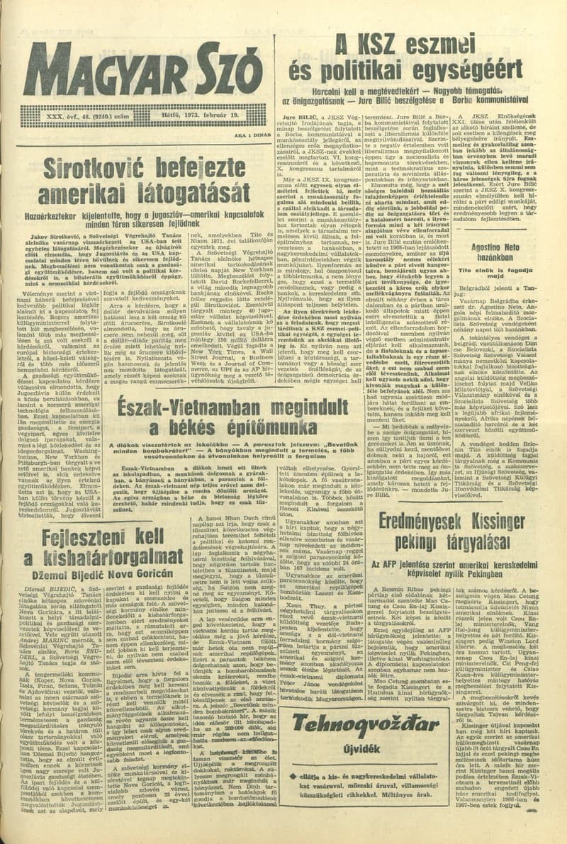 Magyar Szó, 30. évf. 1973. február 19. 48. sz. 1–10. oldal