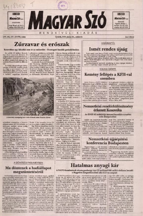 Magyar Szó, 56. évf. 1999. június 24. 137. sz. 1–8. oldal