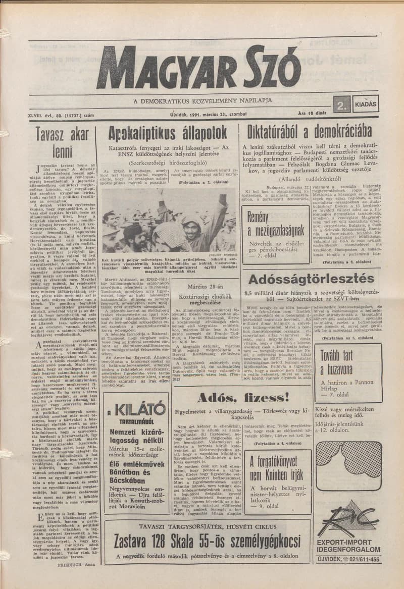 Magyar Szó, 48. évf. 1991. március 23. 80. sz. 1–24. oldal