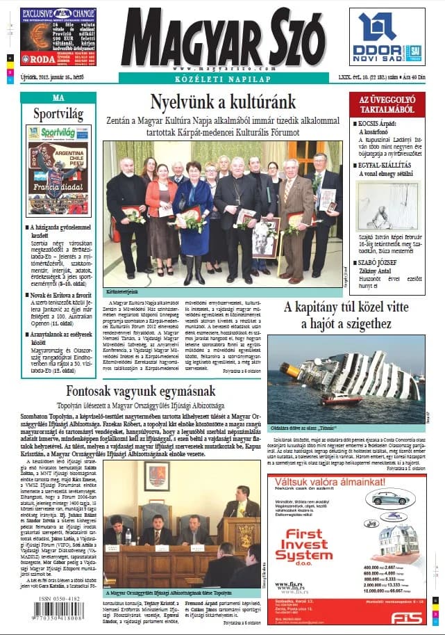 Magyar Szó, 69. évf. 2012. január 16. 10. sz. 1–16. oldal