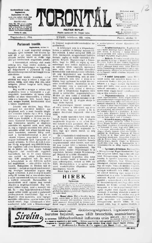 Torontál, 33. évf. 1904. október 14. 235. sz.