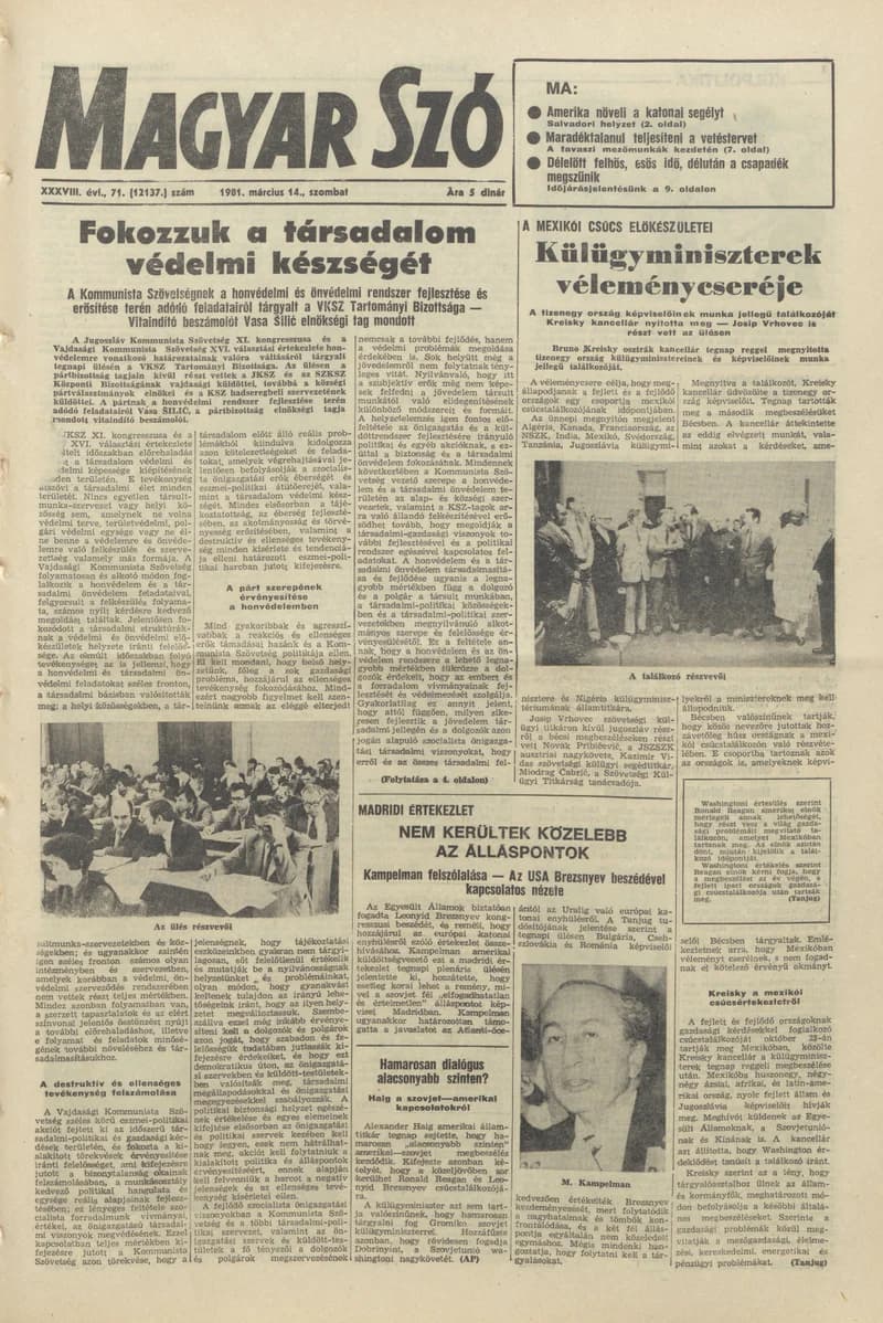 Magyar Szó, 38. évf. 1981. március 14. 71. sz.