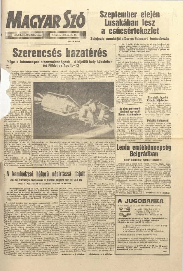 Magyar Szó, 27. évf. 1970. április 18. 106. sz. 1–20. oldal