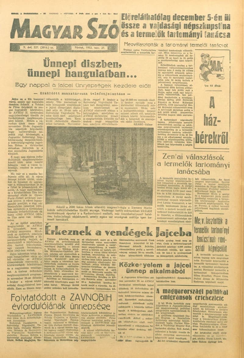 Magyar Szó, 10. évf. 1953. november 27. 327. sz. 1–10. oldal