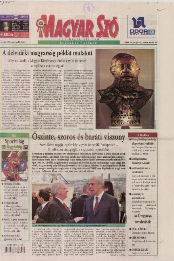 Magyar Szó, 67. évf. 2010. március 15. 60. sz. 1–16. oldal