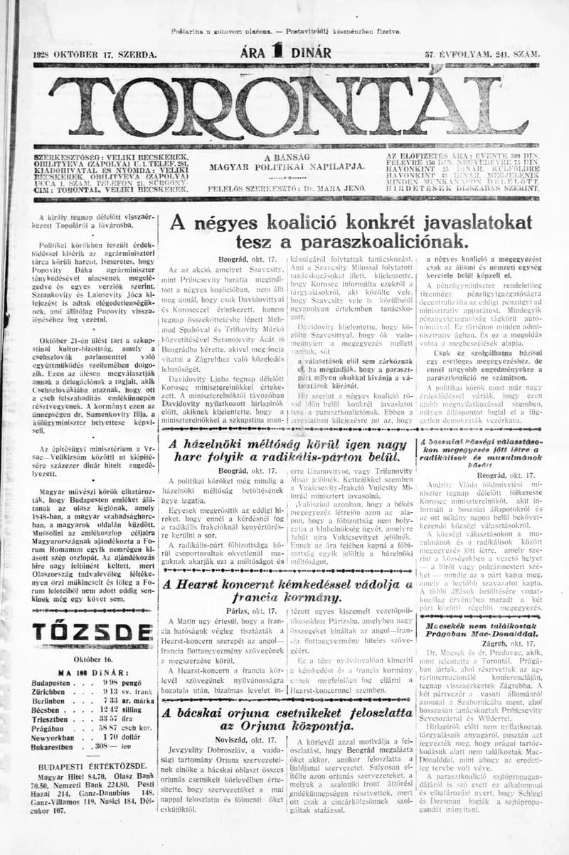 Torontál, 57. évf. 1928. október 17. 241. sz.