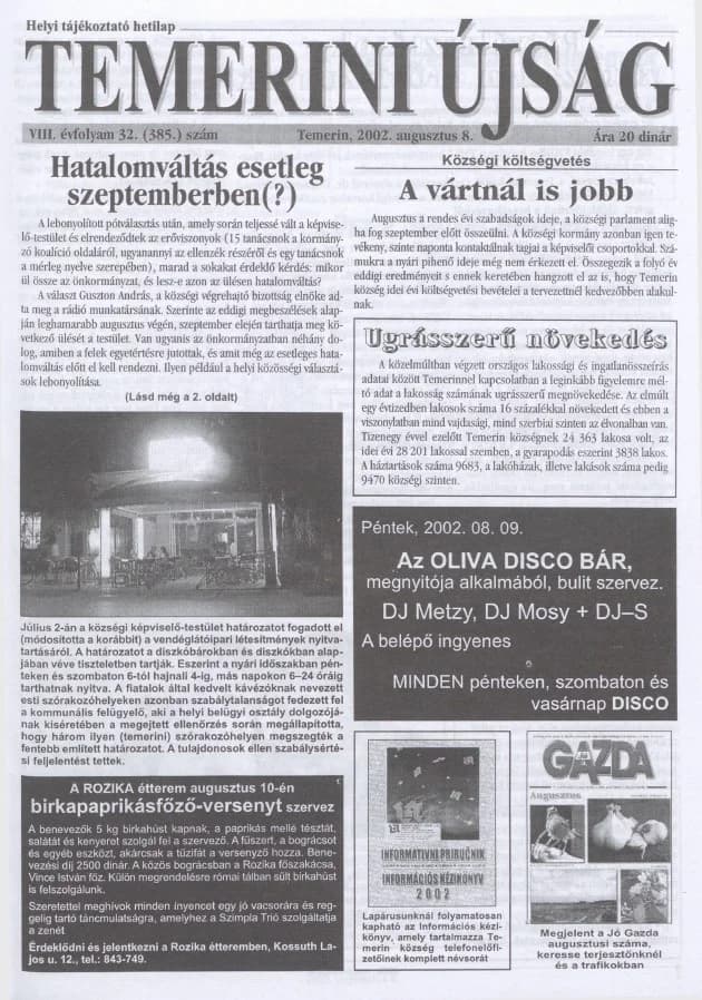 Temerini Újság, 8. évf. 2002. augusztus 8. 32. sz.