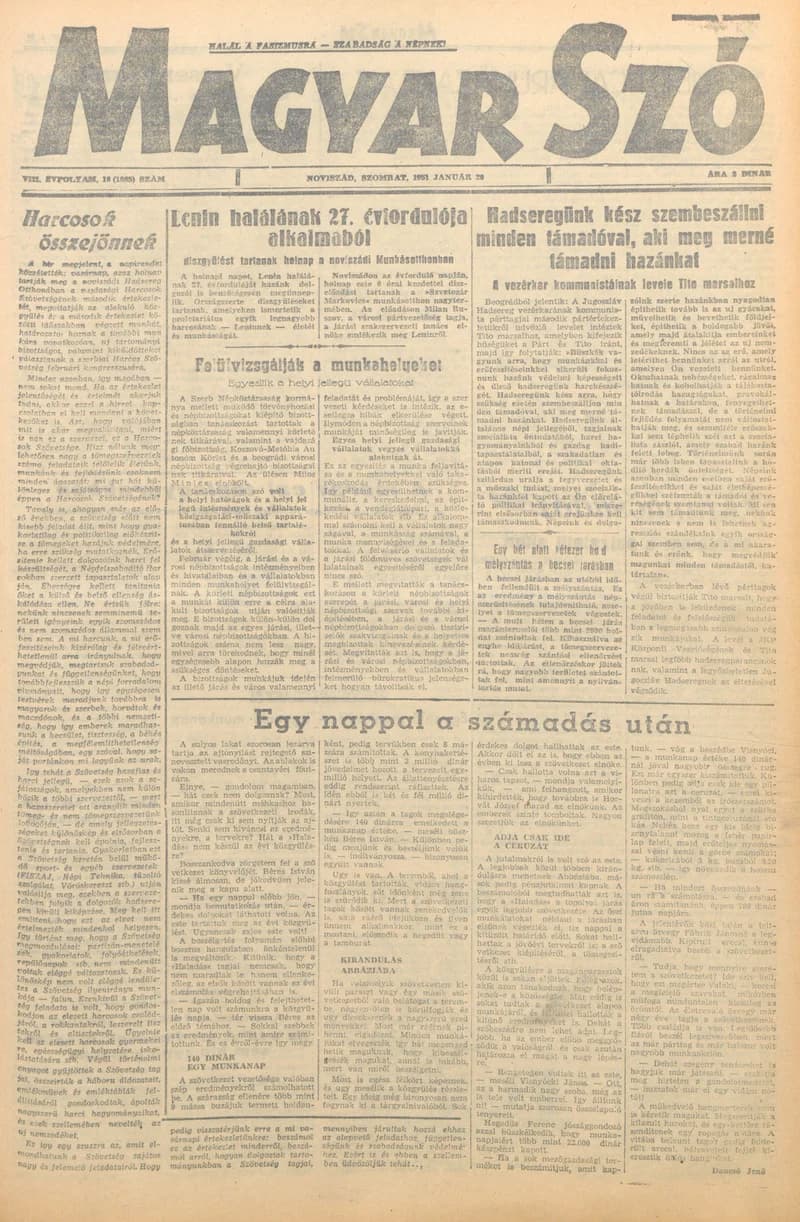 Magyar Szó, 8. évf. 1951. január 20. 16. sz. 1–4. oldal