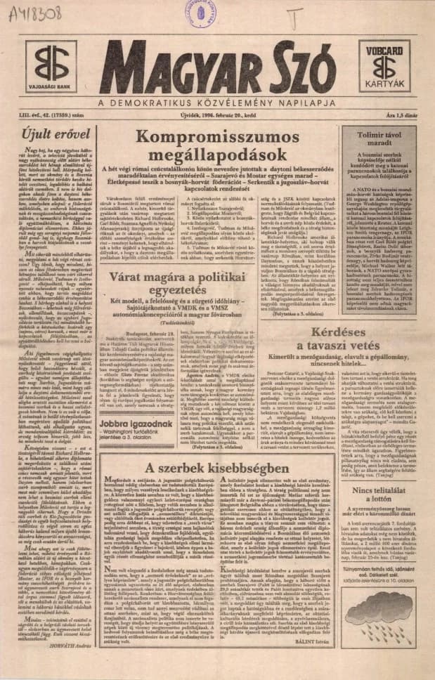 Magyar Szó, 53. évf. 1996. február 20. 42. sz. 1–16. oldal