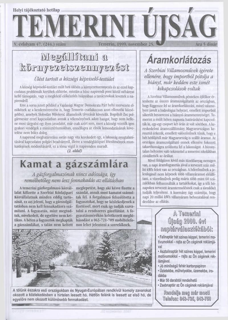 Temerini Újság, 5. évf. 1999. november 25. 47. sz.