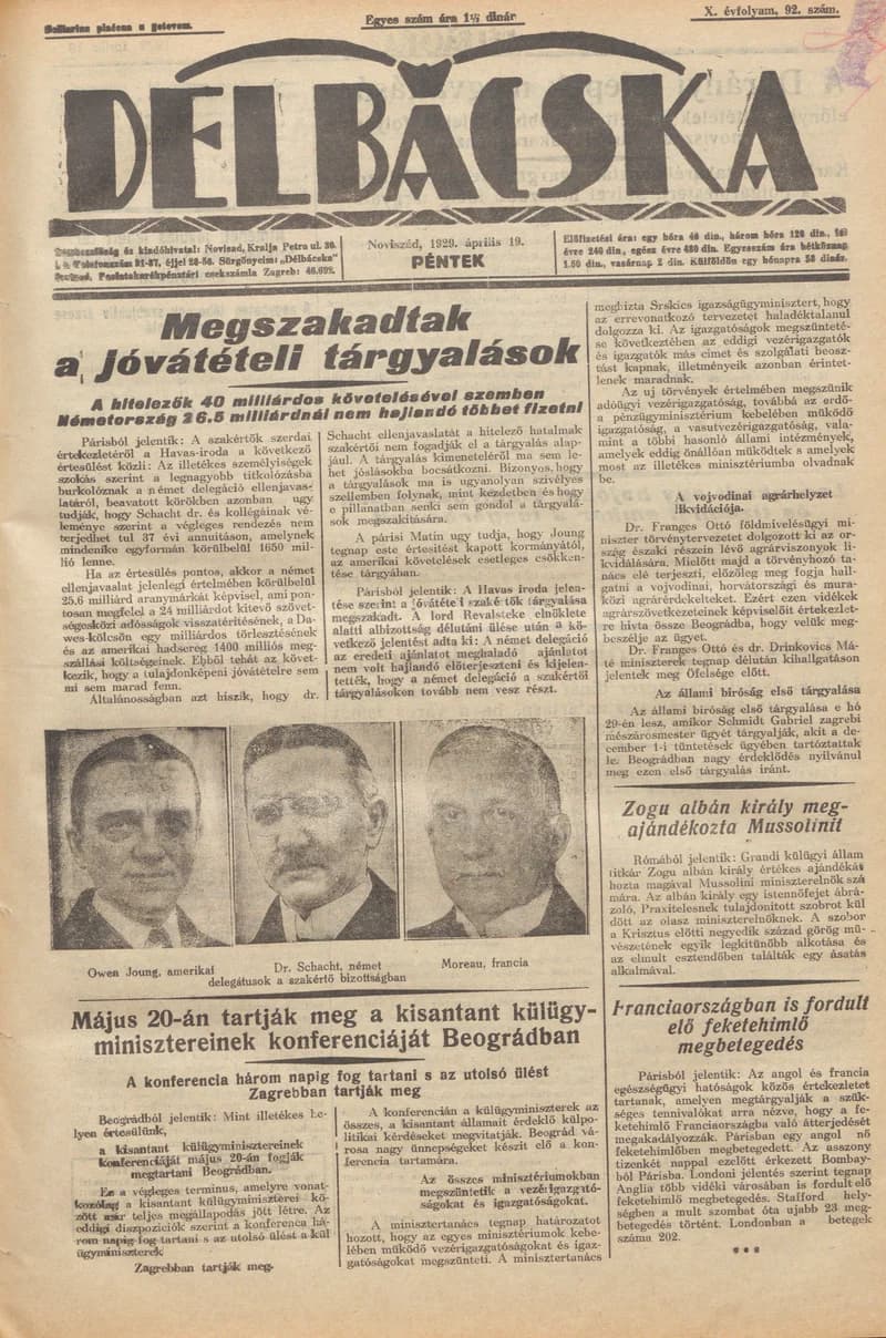 Délbácska, 10. évf. 1929. április 19. 92. sz.
