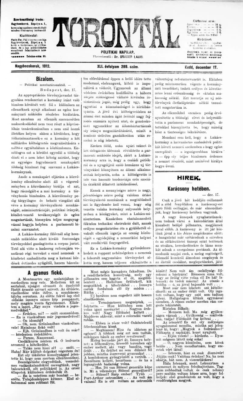 Torontál, 41. évf. 1912. december 17. 289. sz.