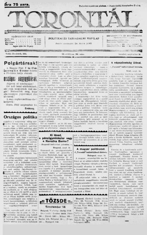 Torontál, 51. évf. 1922. szeptember 16. 206. sz.