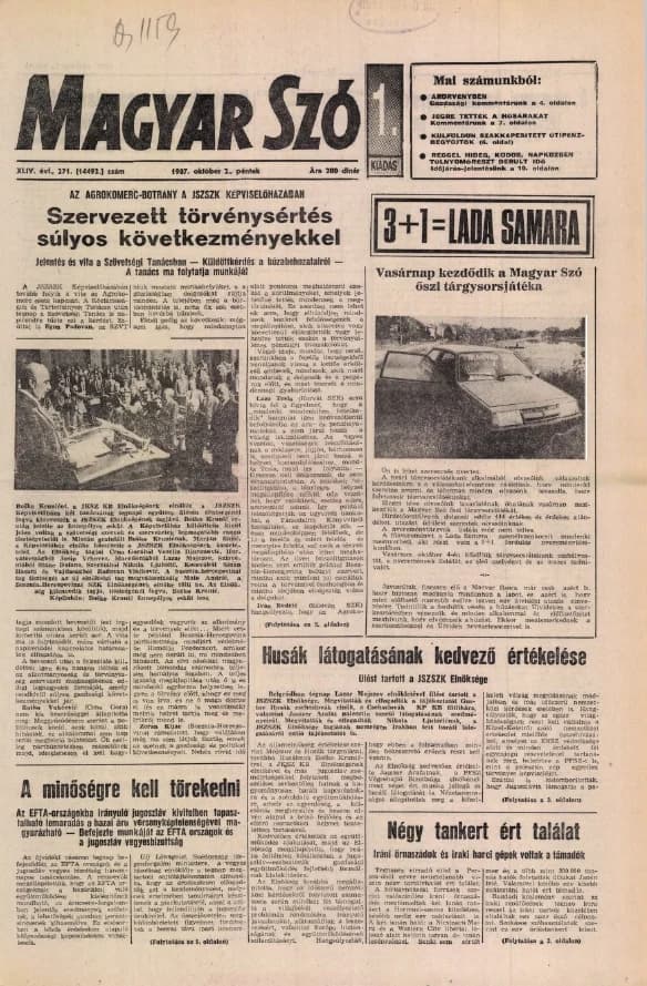 Magyar Szó, 44. évf. 1987. október 2. 271. sz. 1–20. oldal