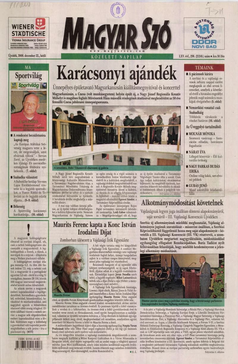 Magyar Szó, 65. évf. 2008. december 22. 298. sz. 1–16. oldal