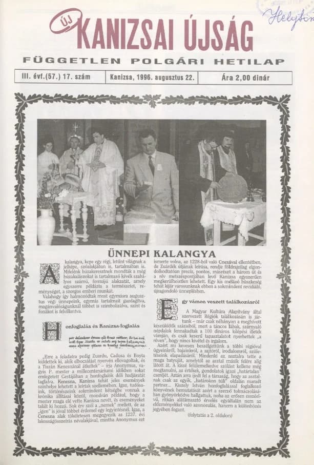 Új Kanizsai Újság, 3. évf. 1996. augusztus 22. 17. sz.