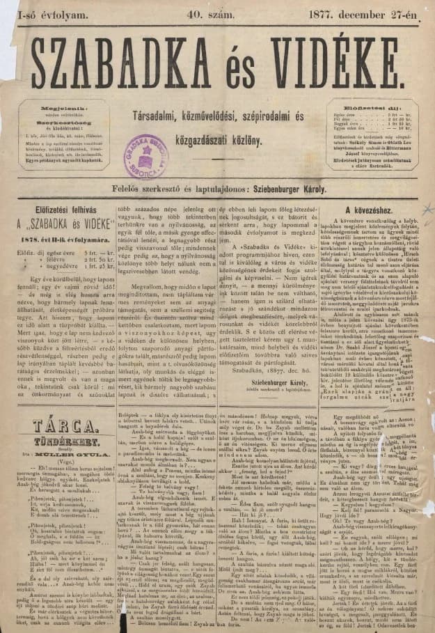 Szabadka és vidéke, 1. évf. 1877. december 27. 40. sz.